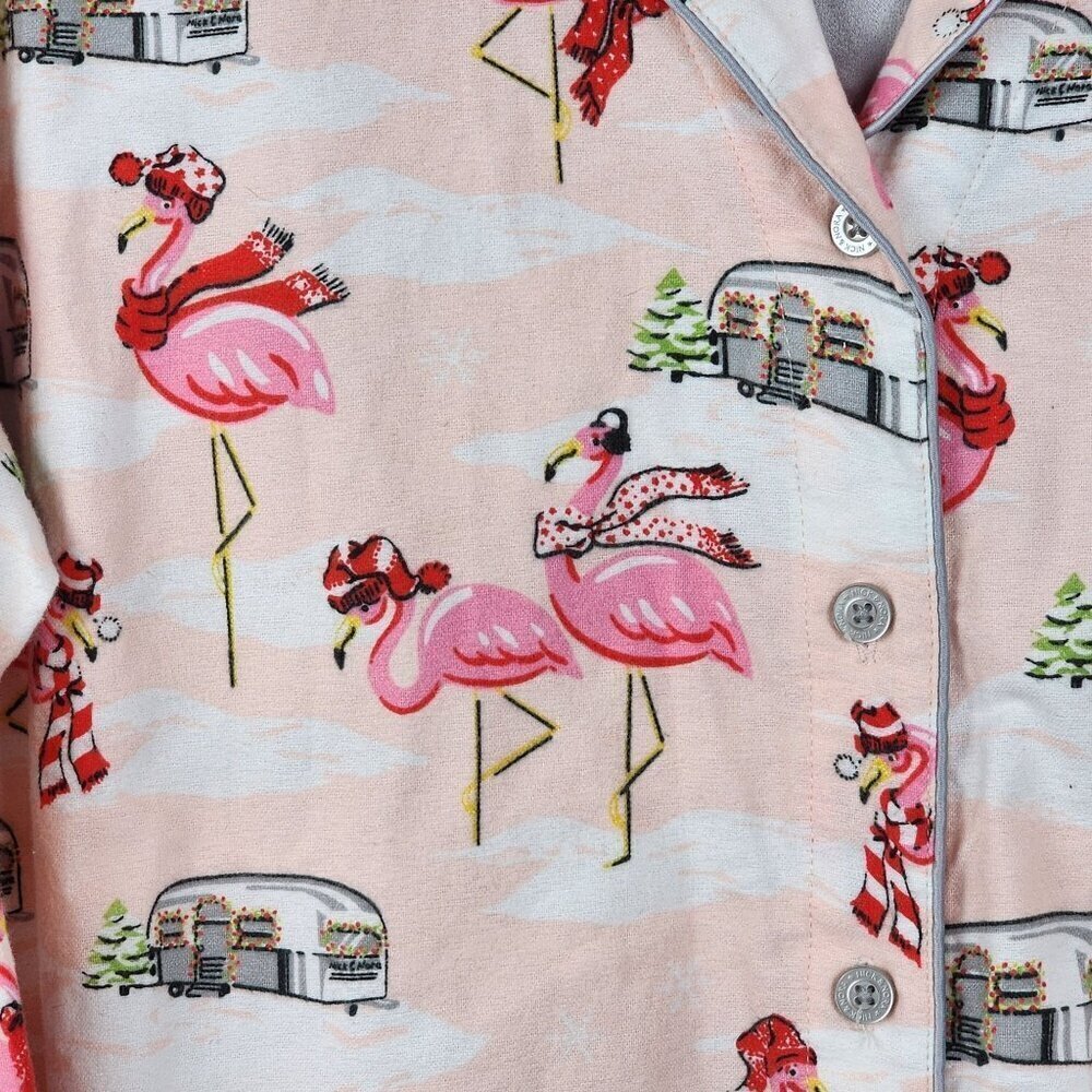 Nick and Nora pajama top size L cotton flannel flamingo snow - Picture 2 of 8